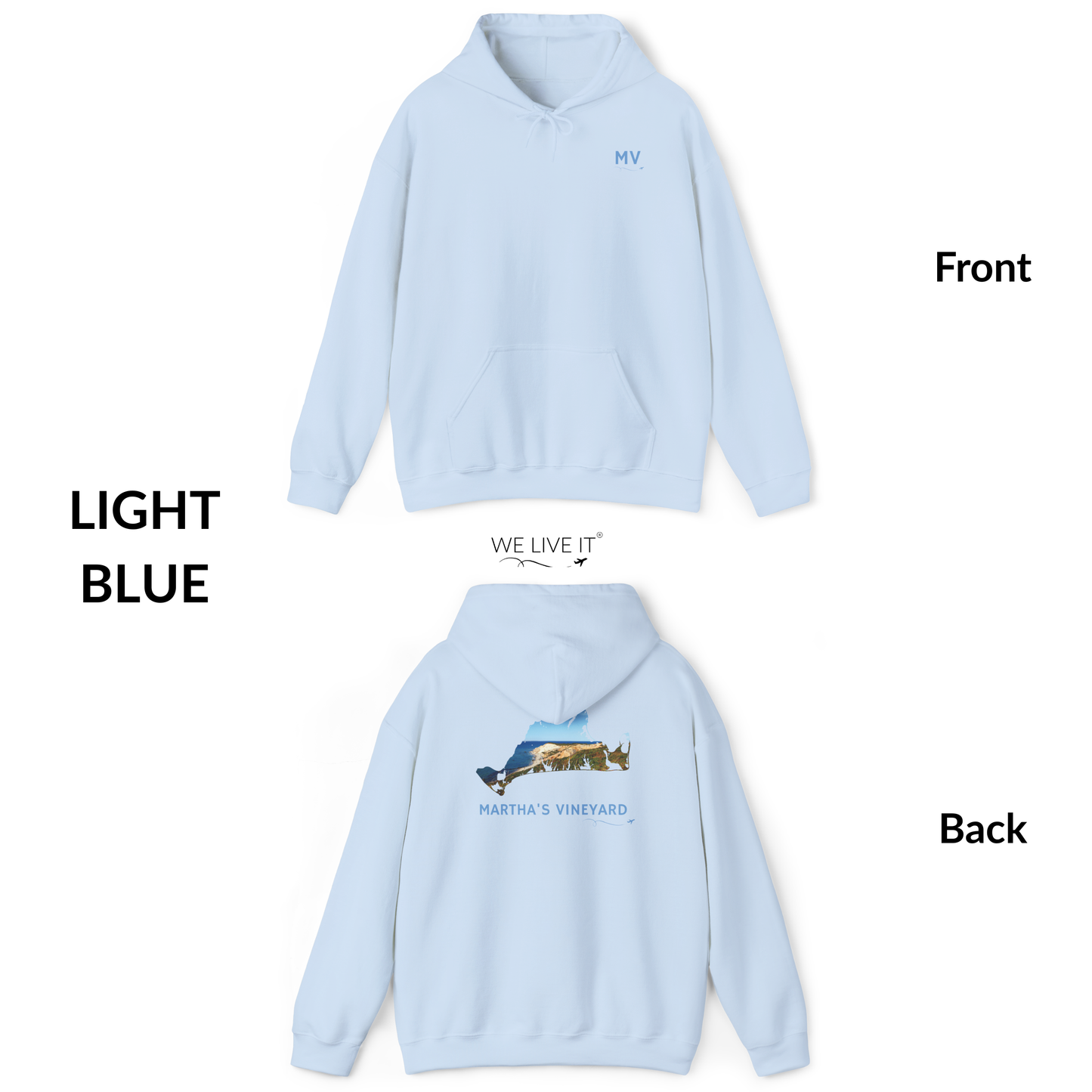 Martha’s Vineyard Hoodie | MV Chest & Aquinnah Cliffs Outline Back Design