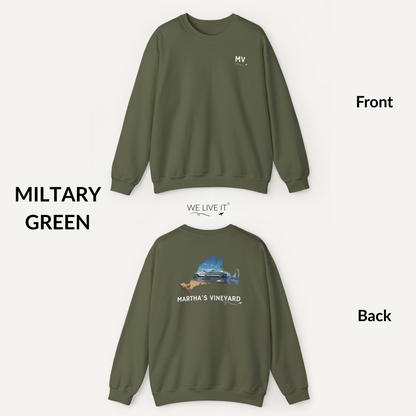 Martha’s Vineyard Crewneck Sweatshirt | MV Front & Vineyard Haven Steamship Back