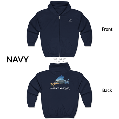 Martha’s Vineyard Zip-Up Hoodie | MV Front & Vineyard Haven Steamship Back