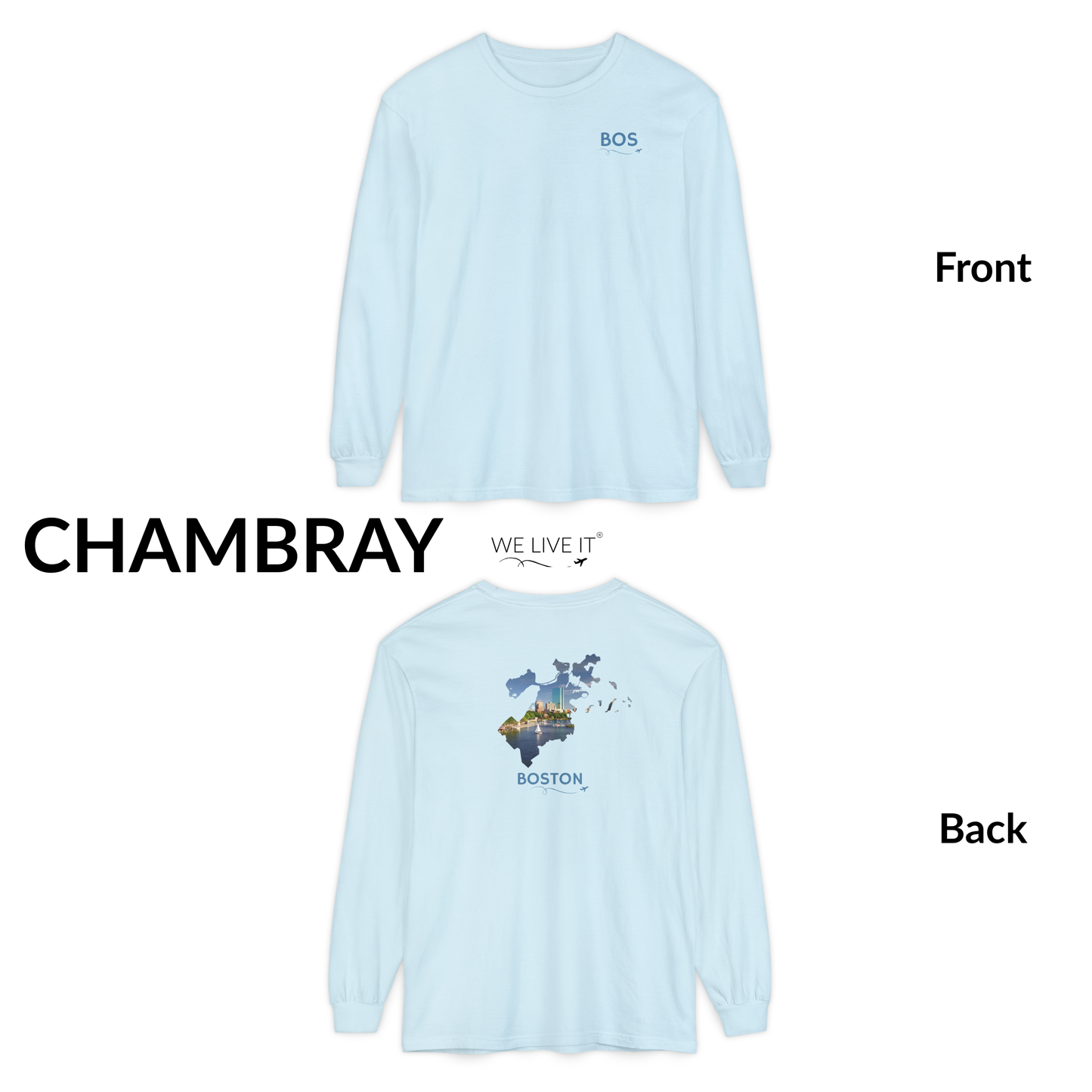 Boston Massachusetts Long Sleeve | BOS Front & Skyline Back