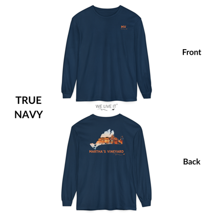 Martha’s Vineyard Long Sleeve | MV Front & Oak Bluffs Harbor Sunset Back