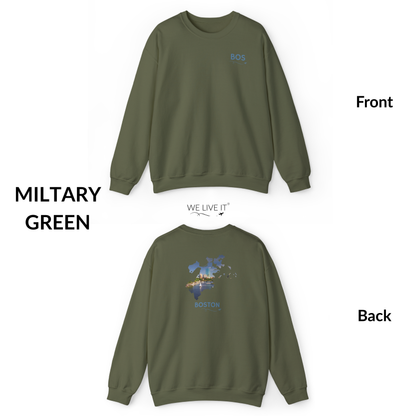 Boston Crewneck Sweatshirt | BOS Front & Back Bay Skyline Back