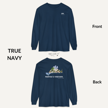 Martha’s Vineyard Long Sleeve | MV Front & Edgartown Harbor Outline Back