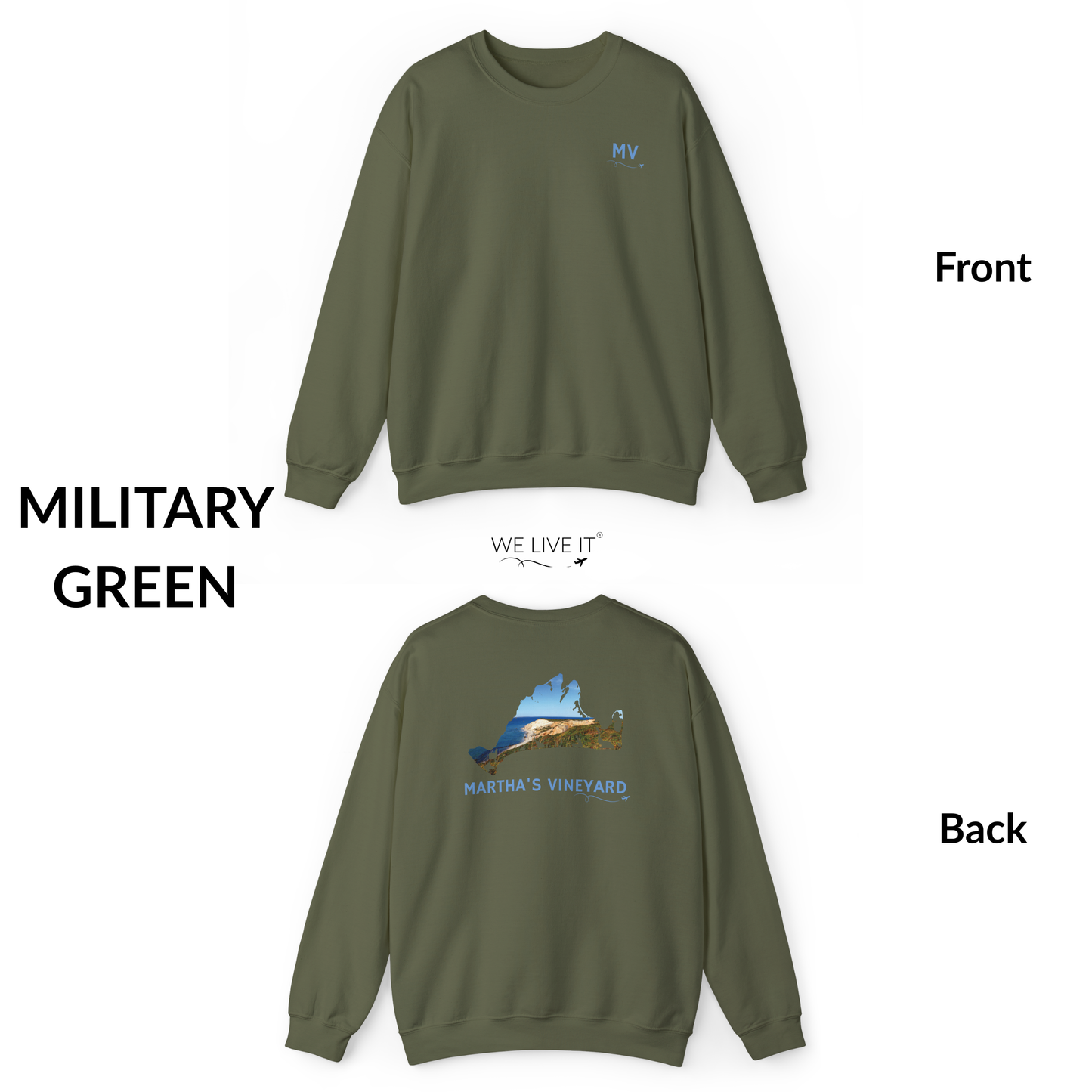 Martha’s Vineyard Crewneck Sweatshirt | MV Front & Aquinnah Cliffs Back