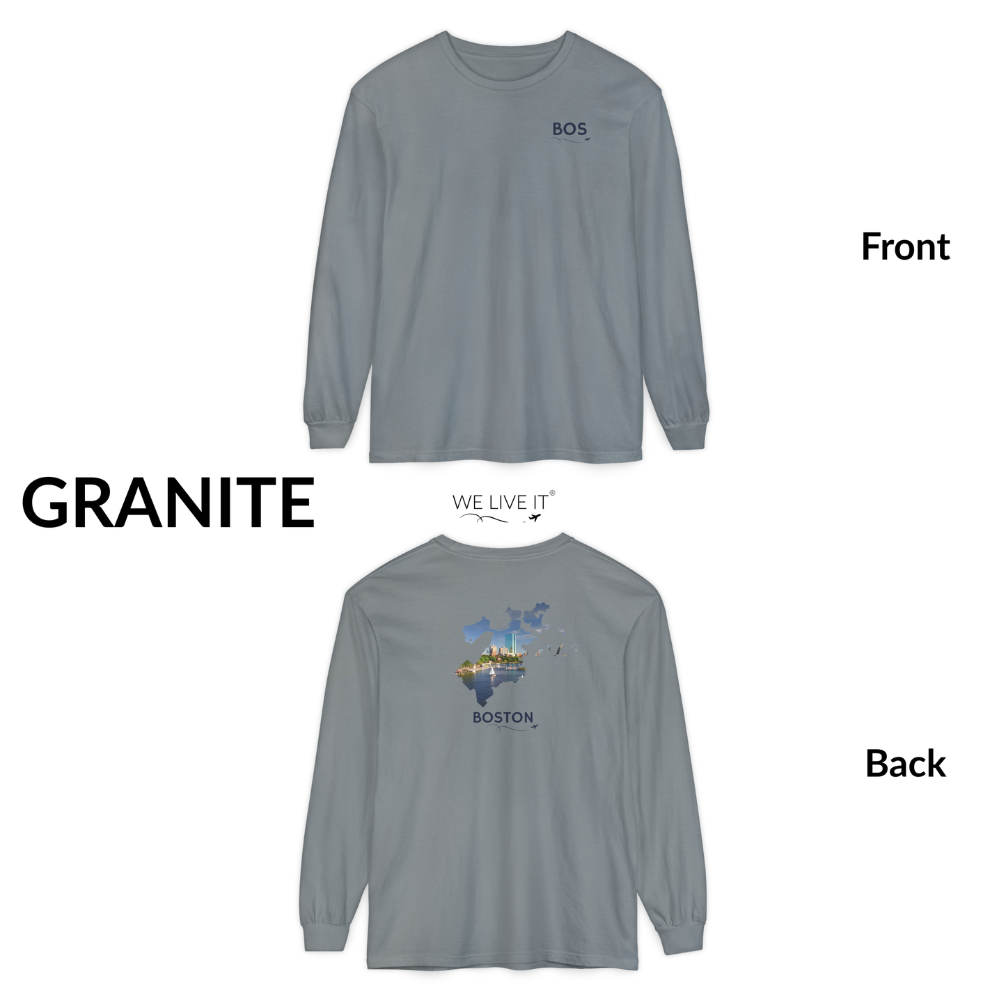 Boston Massachusetts Long Sleeve | BOS Front & Skyline Back
