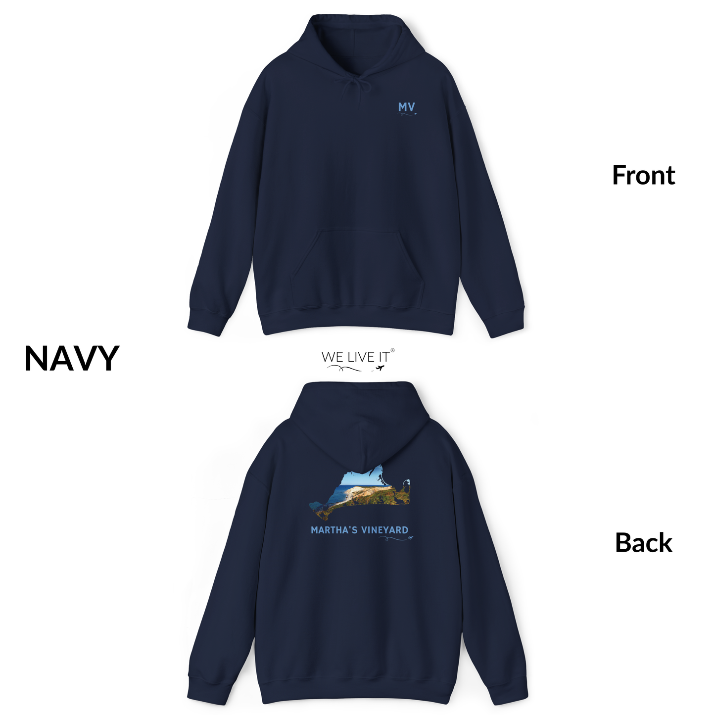 Martha’s Vineyard Hoodie | MV Chest & Aquinnah Cliffs Outline Back Design
