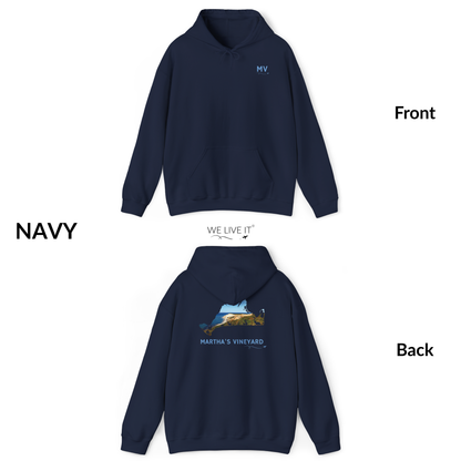 Martha’s Vineyard Hoodie | MV Chest & Aquinnah Cliffs Outline Back Design