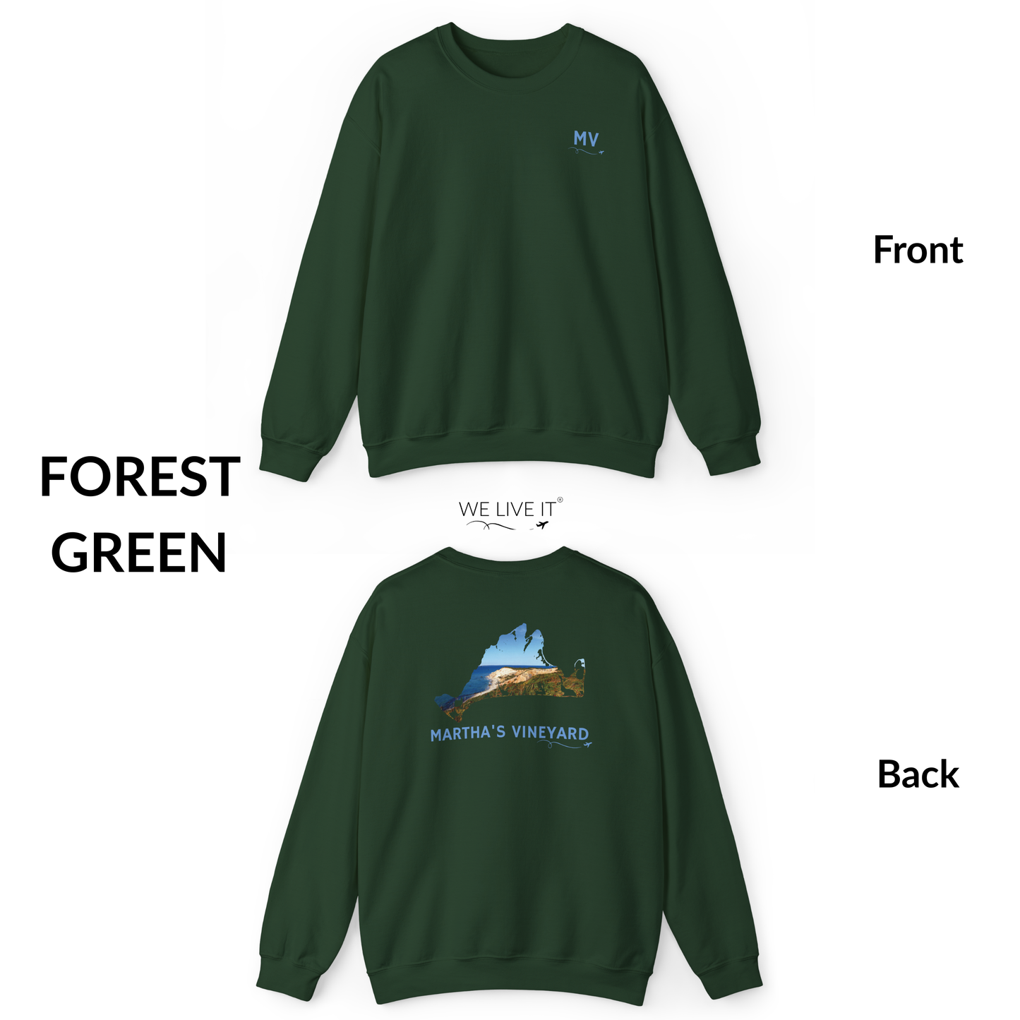 Martha’s Vineyard Crewneck Sweatshirt | MV Front & Aquinnah Cliffs Back