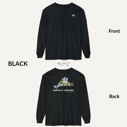Martha’s Vineyard Long Sleeve | MV Front & Edgartown Harbor Outline Back