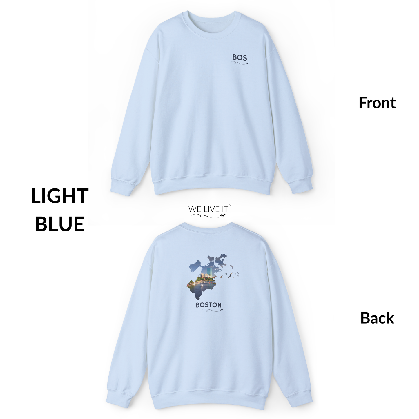 Boston Crewneck Sweatshirt | BOS Front & Back Bay Skyline Back