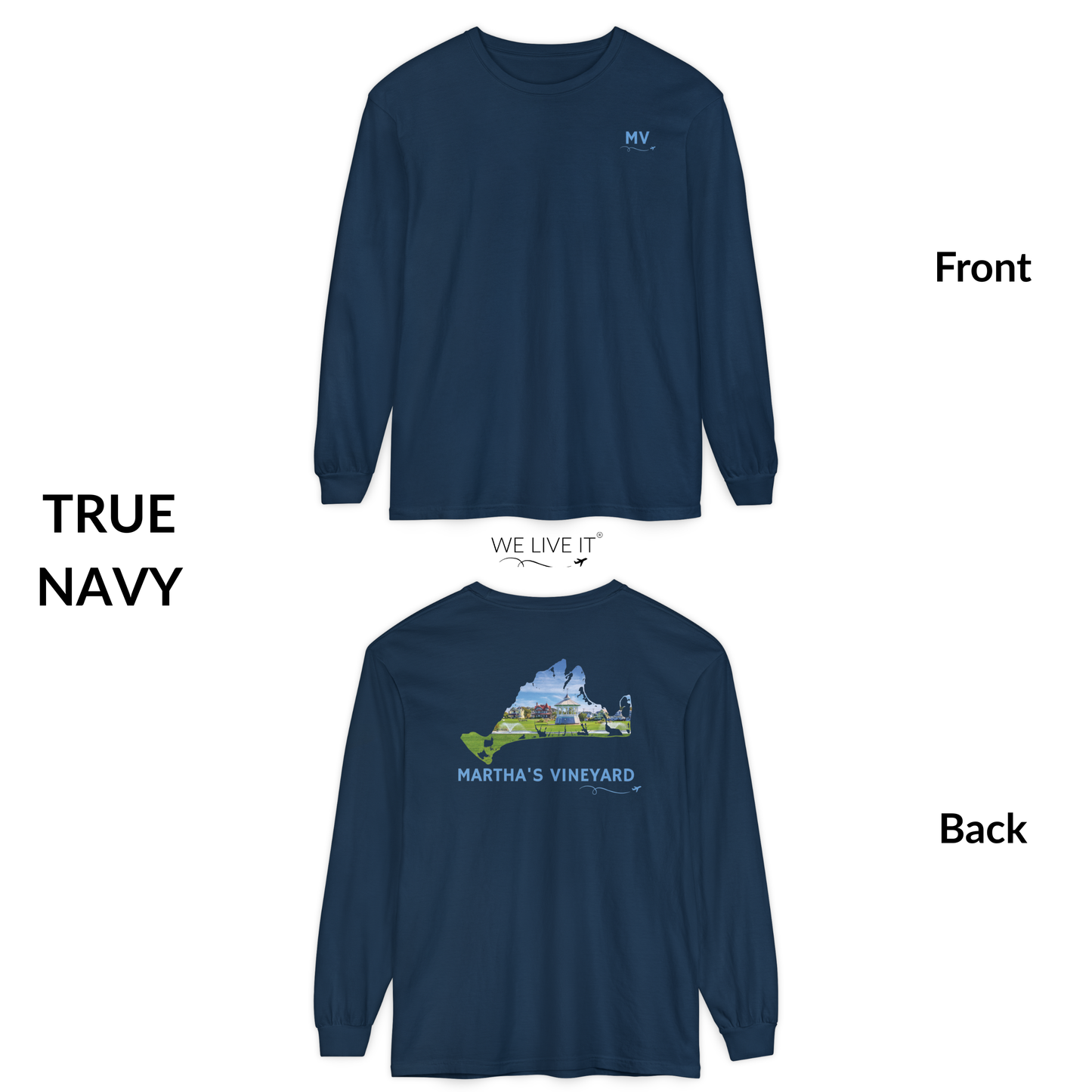 Martha’s Vineyard Outline Long Sleeve | MV Front & Ocean Park Back