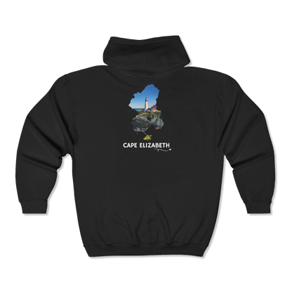 Cape Elizabeth Maine Zip-Up Hoodie | Portland Head Light Lighthouse Coastal Sweatshirt