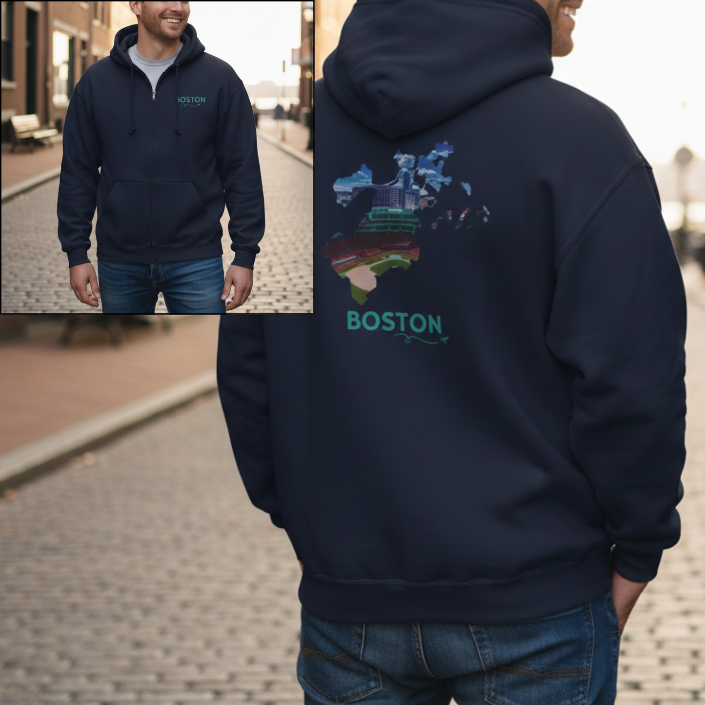 Boston MA Zip-Up Hoodie | Fenway Park Aerial Photo Sweatshirt
