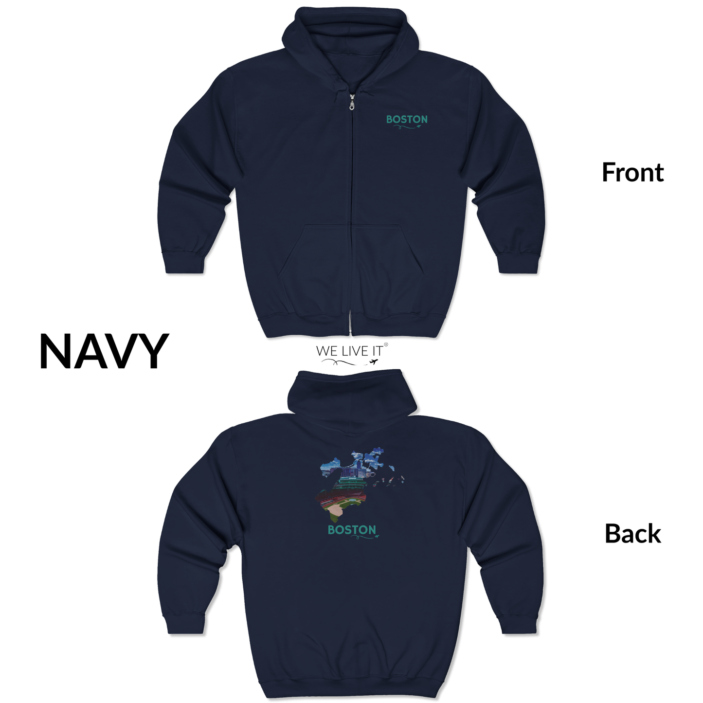 Boston MA Zip-Up Hoodie | Fenway Park Aerial Photo Sweatshirt