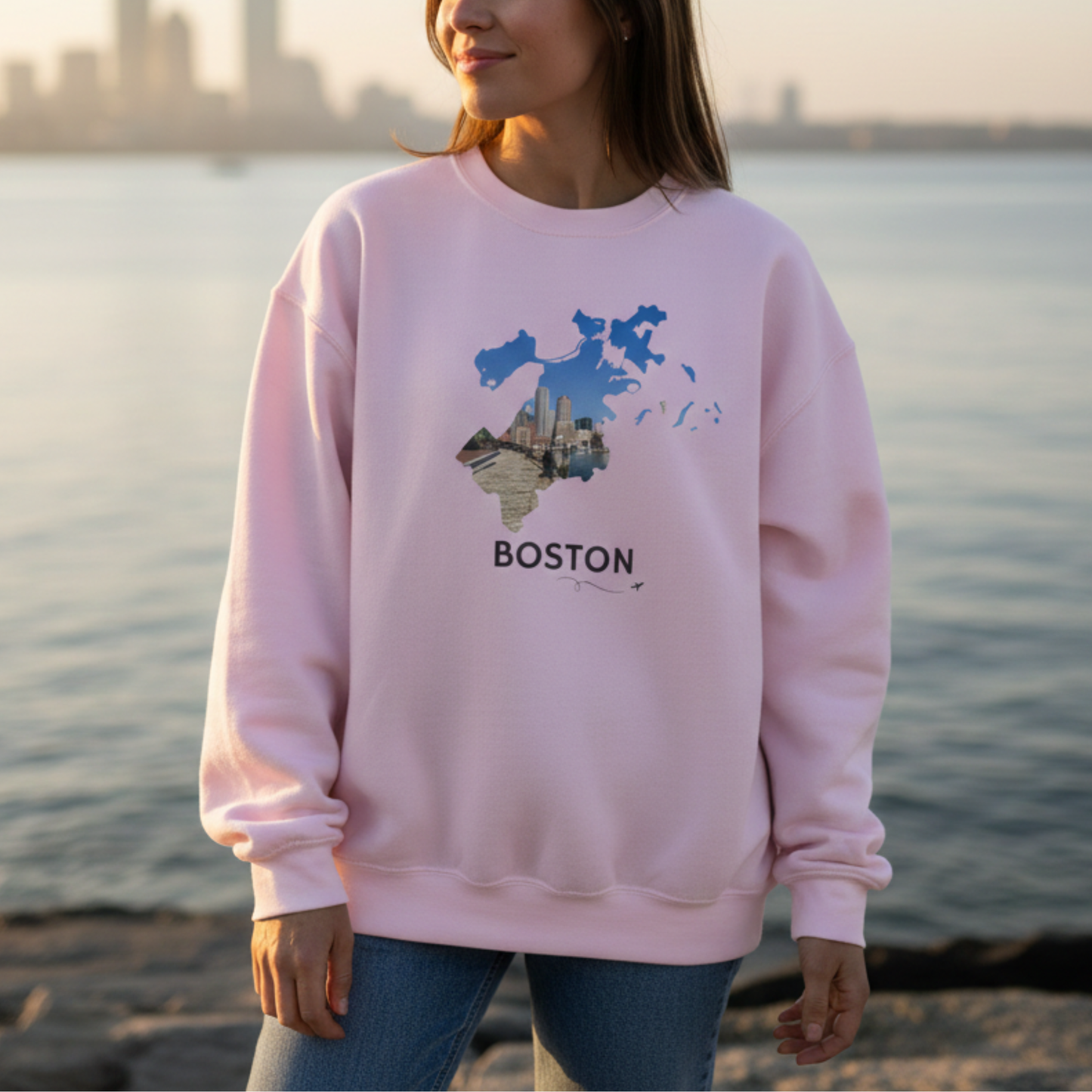 Boston Harbor Crewneck Sweatshirt | Financial District Skyline at Fan Pier Park