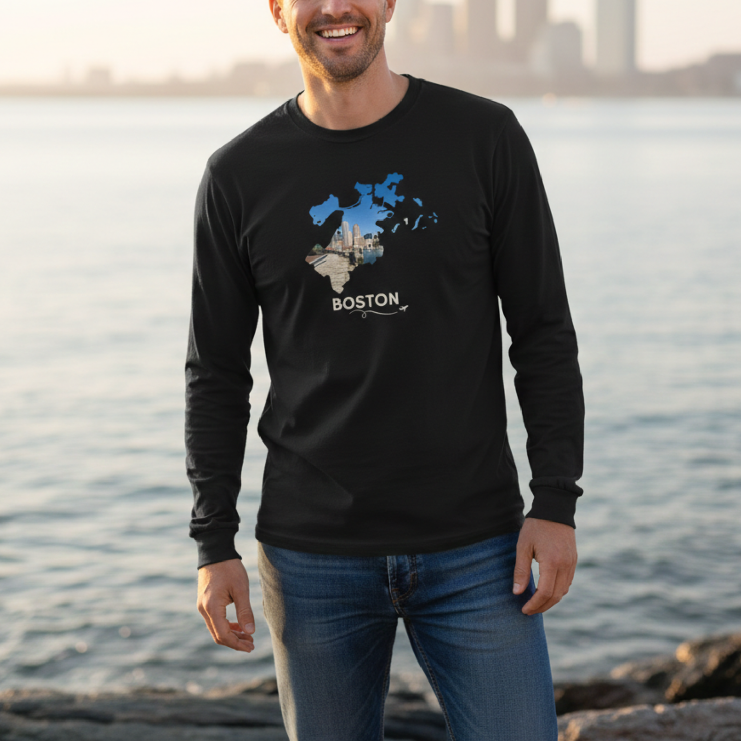 Boston Outline Long Sleeve | Financial District Harbor View