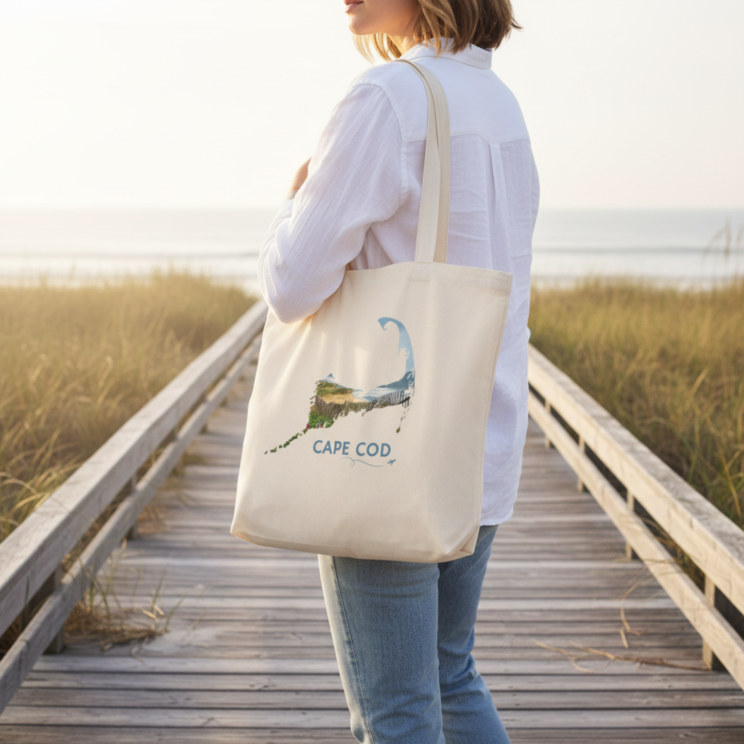 Cape Cod Tote Bag | Beach Roses & Sand Fence Coastal Design
