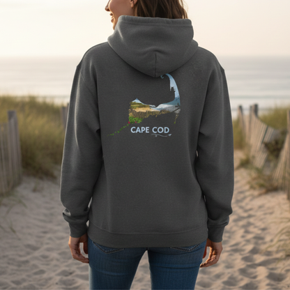 Cape Cod Zip-Up Hoodie | Beach Roses, Sand & Ocean Waves Sweatshirt