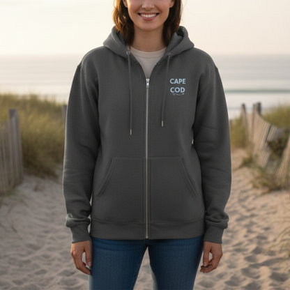 Cape Cod Zip-Up Hoodie | Beach Roses, Sand & Ocean Waves Sweatshirt