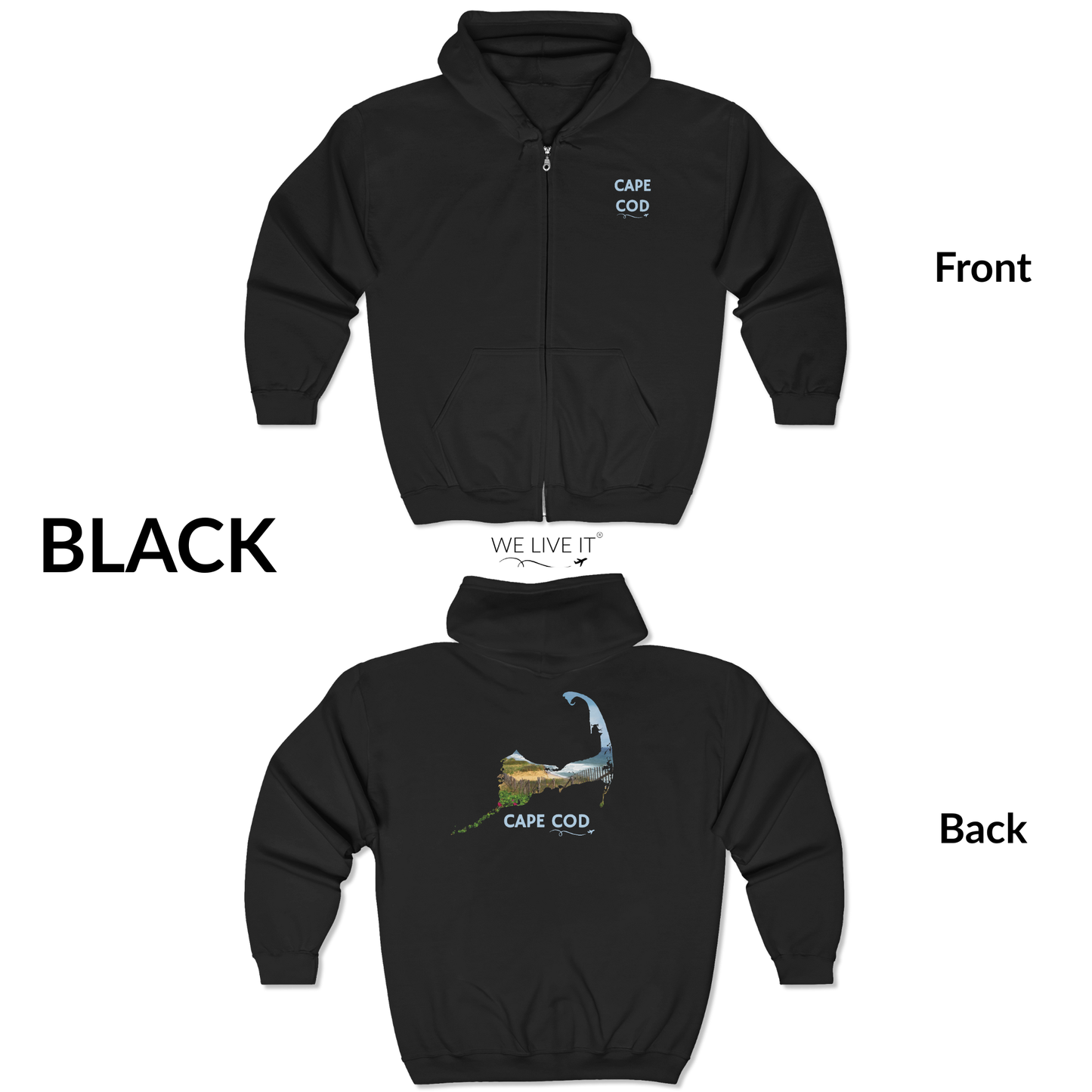 Cape Cod Zip-Up Hoodie | Beach Roses, Sand & Ocean Waves Sweatshirt