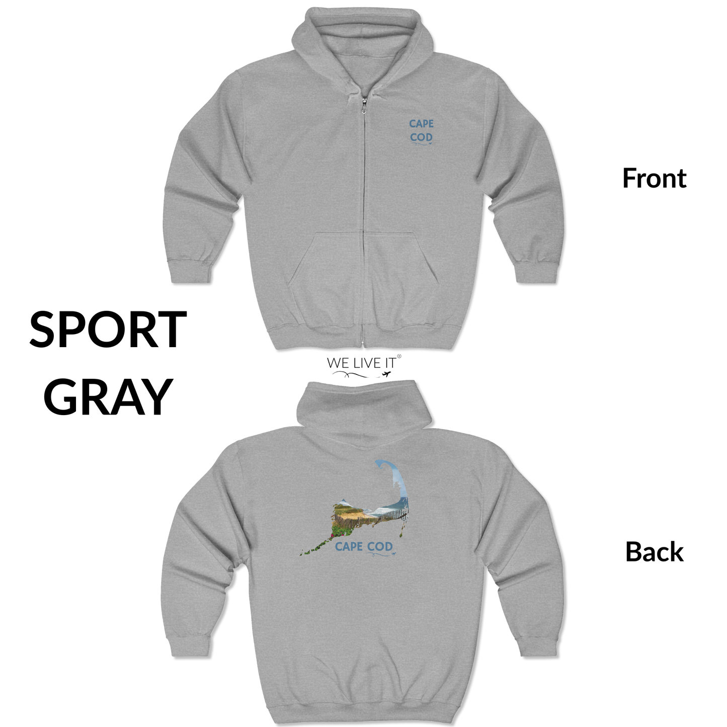 Cape Cod Zip-Up Hoodie | Beach Roses, Sand & Ocean Waves Sweatshirt