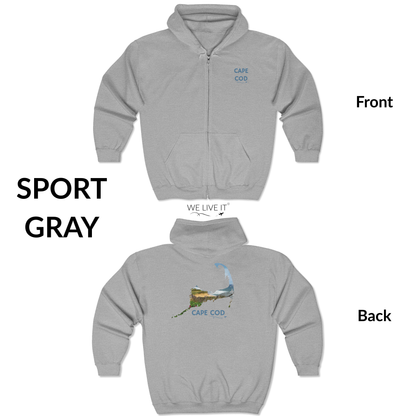 Cape Cod Zip-Up Hoodie | Beach Roses, Sand & Ocean Waves Sweatshirt