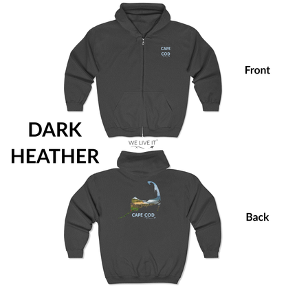 Cape Cod Zip-Up Hoodie | Beach Roses, Sand & Ocean Waves Sweatshirt