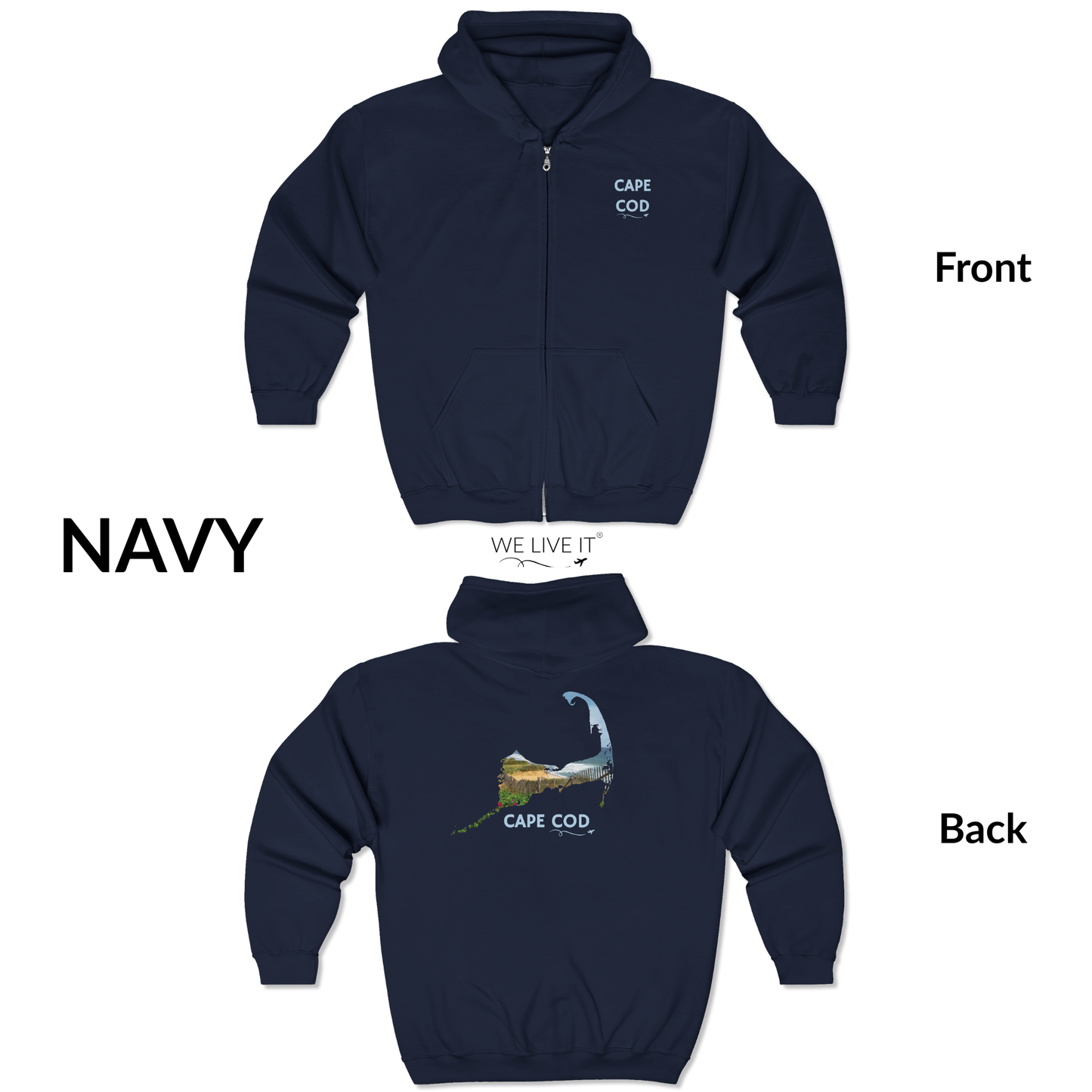 Cape Cod Zip-Up Hoodie | Beach Roses, Sand & Ocean Waves Sweatshirt