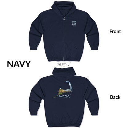 Cape Cod Zip-Up Hoodie | Beach Roses, Sand & Ocean Waves Sweatshirt