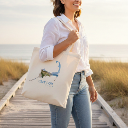 Cape Cod Tote Bag | Nobska Lighthouse Beach Waterfront Scene