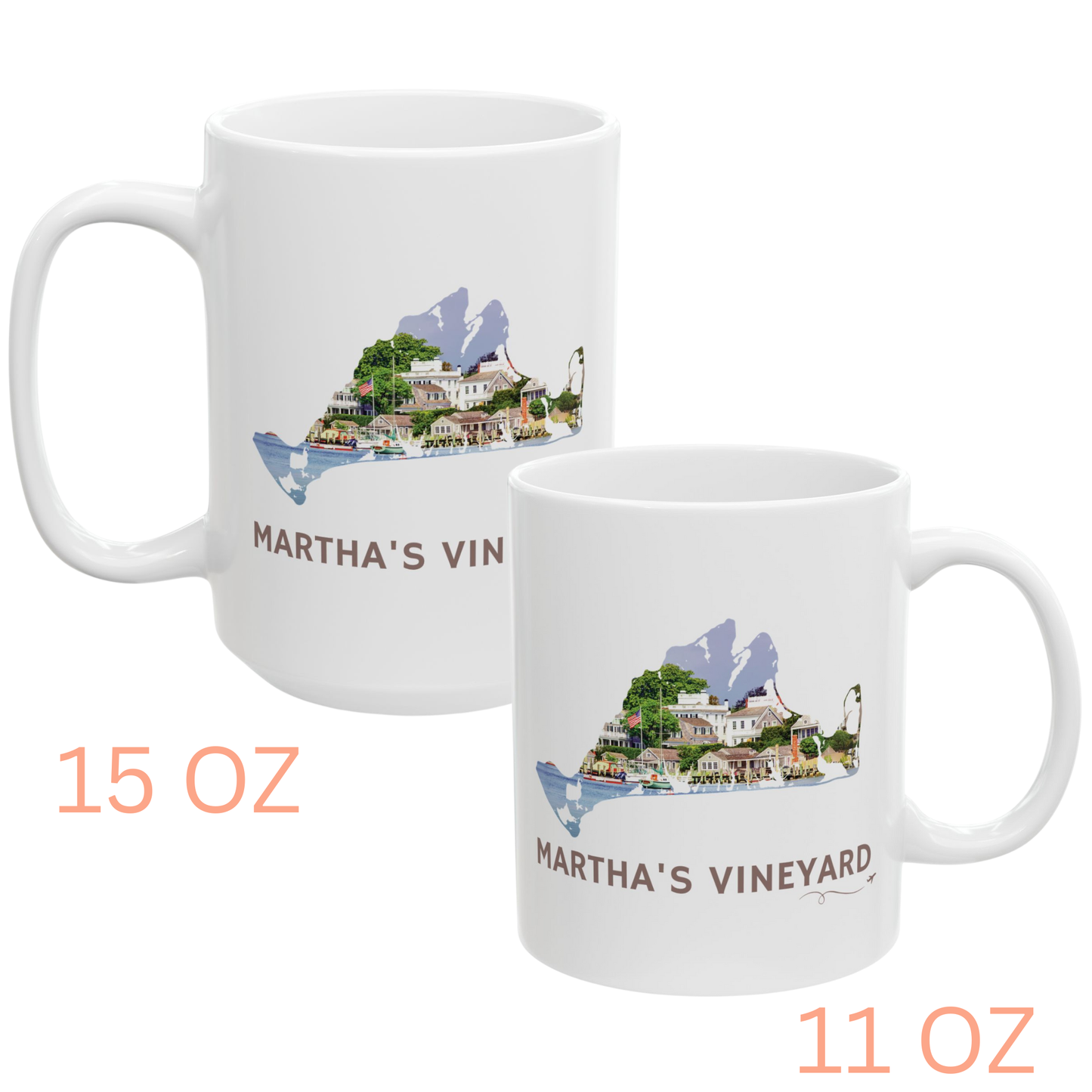 Martha’s Vineyard Edgartown Harbor Mug | Island Outline Coastal Coffee Cup (11oz & 15oz)