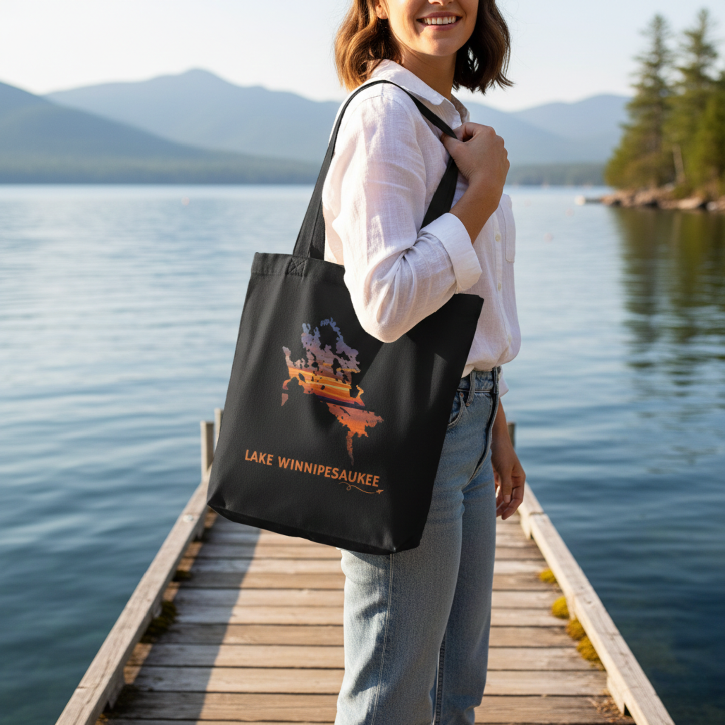 Lake Winnipesaukee Tote Bag | Sunset on the Lake Waterfront Scene