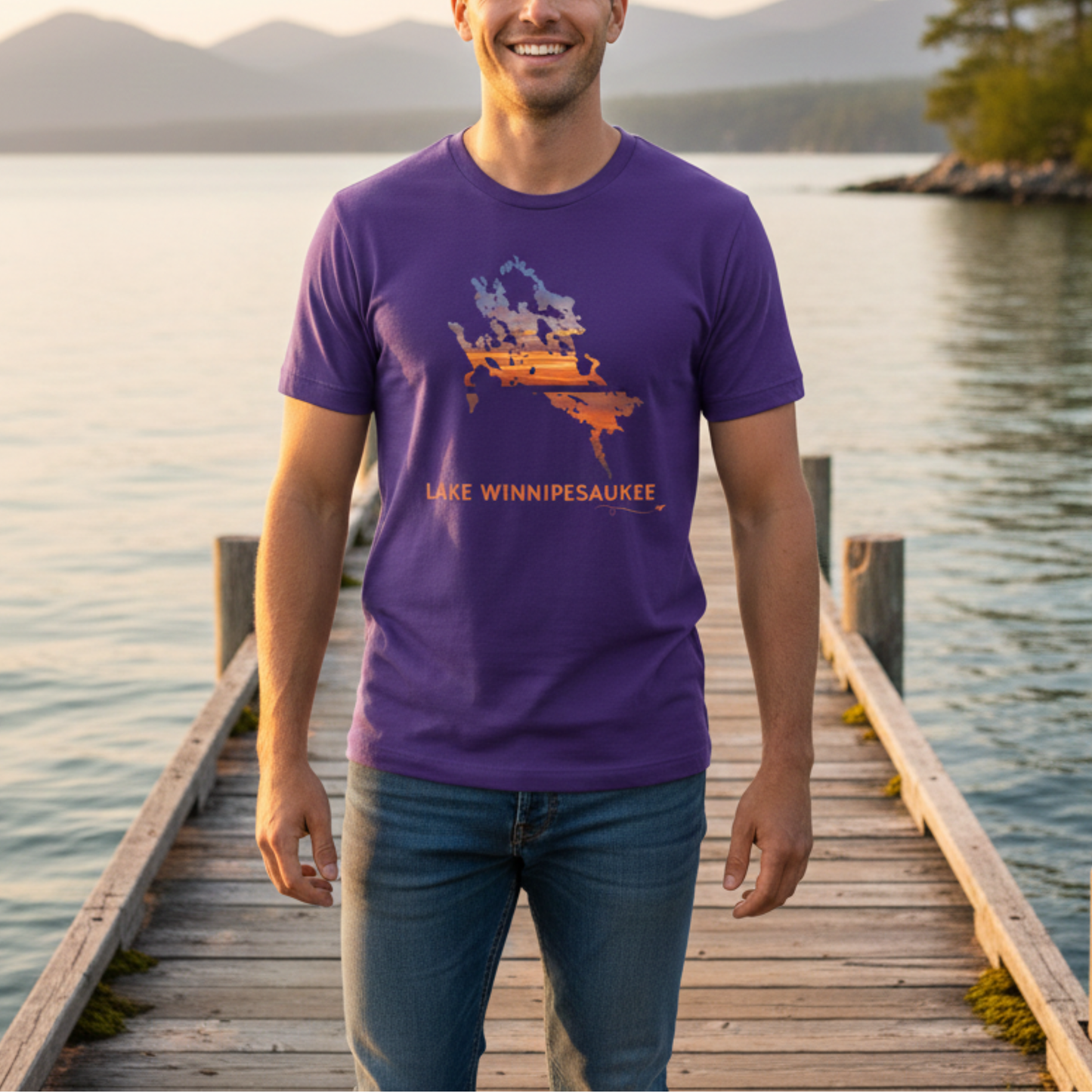 Lake Winnipesaukee T-Shirt | Sunset Lake Outline