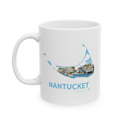Nantucket Coastal Mug | Island Harbor & Boat Scene Coffee Cup