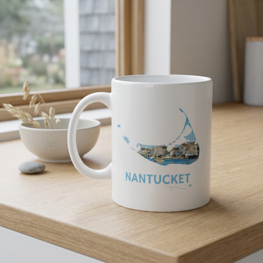 Nantucket Coastal Mug | Island Harbor & Boat Scene Coffee Cup