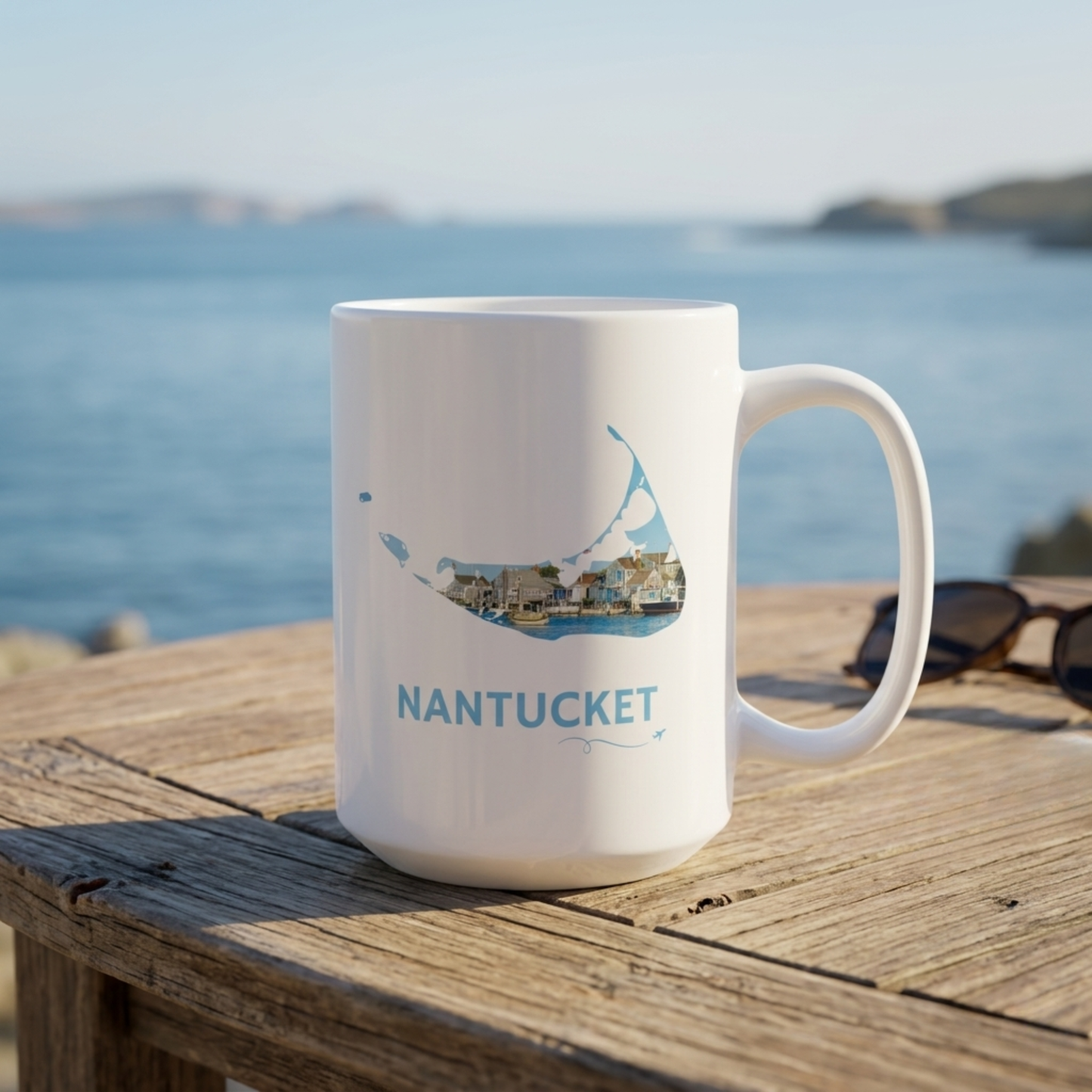 Nantucket Coastal Mug | Island Harbor & Boat Scene Coffee Cup