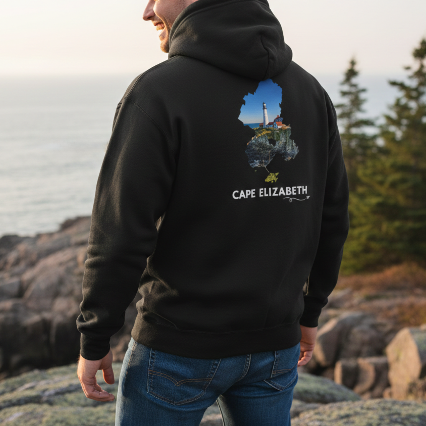 Cape Elizabeth Maine Zip-Up Hoodie | Portland Head Light Lighthouse Coastal Sweatshirt