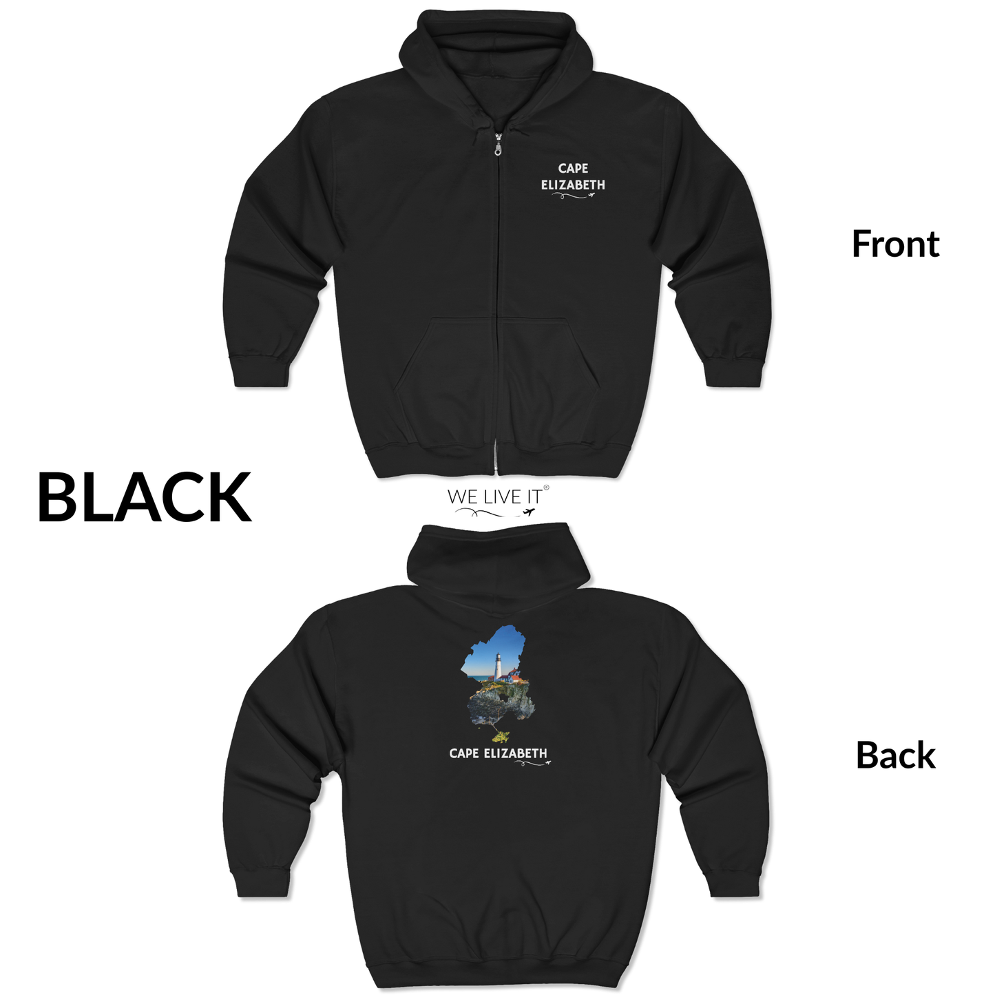 Cape Elizabeth Maine Zip-Up Hoodie | Portland Head Light Lighthouse Coastal Sweatshirt