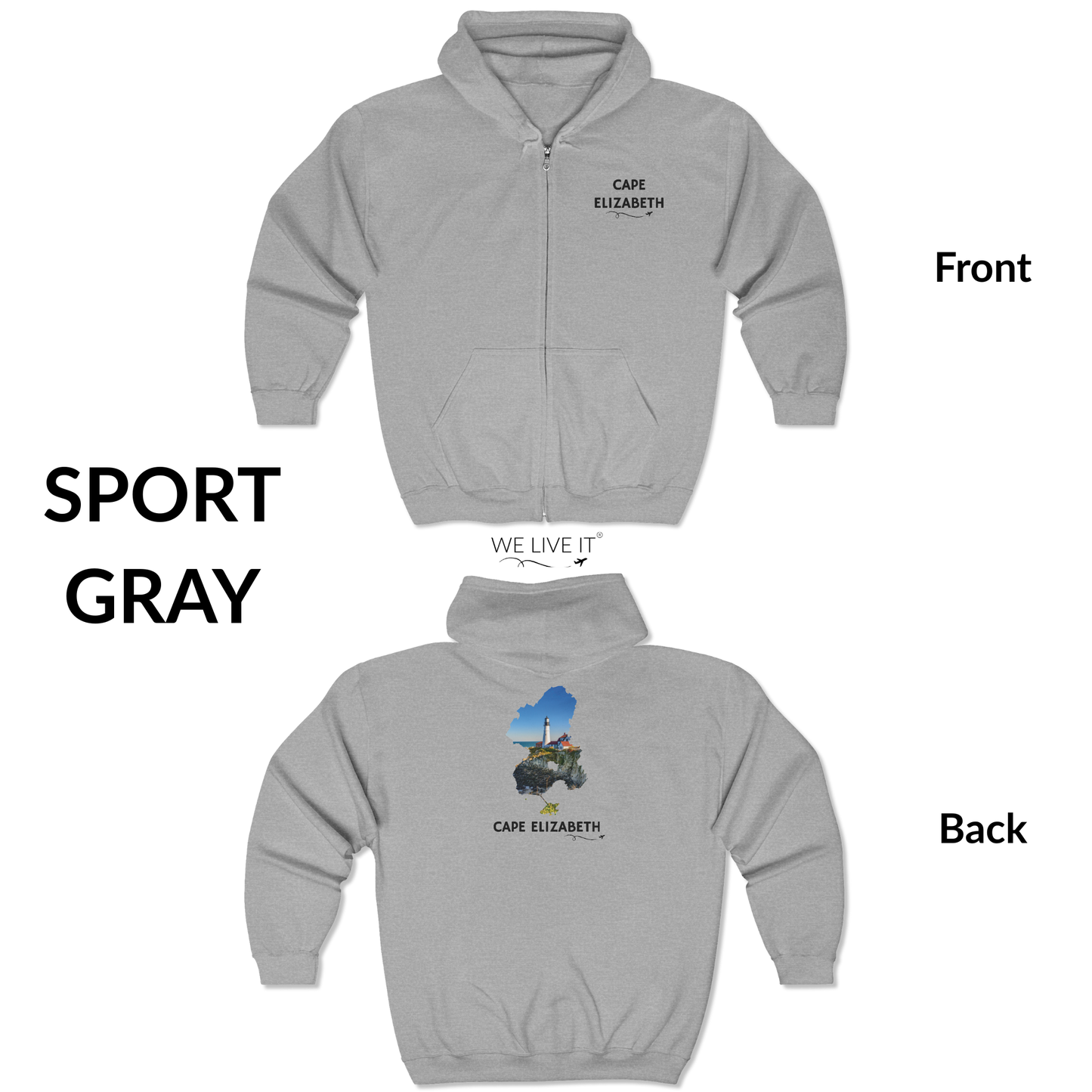 Cape Elizabeth Maine Zip-Up Hoodie | Portland Head Light Lighthouse Coastal Sweatshirt