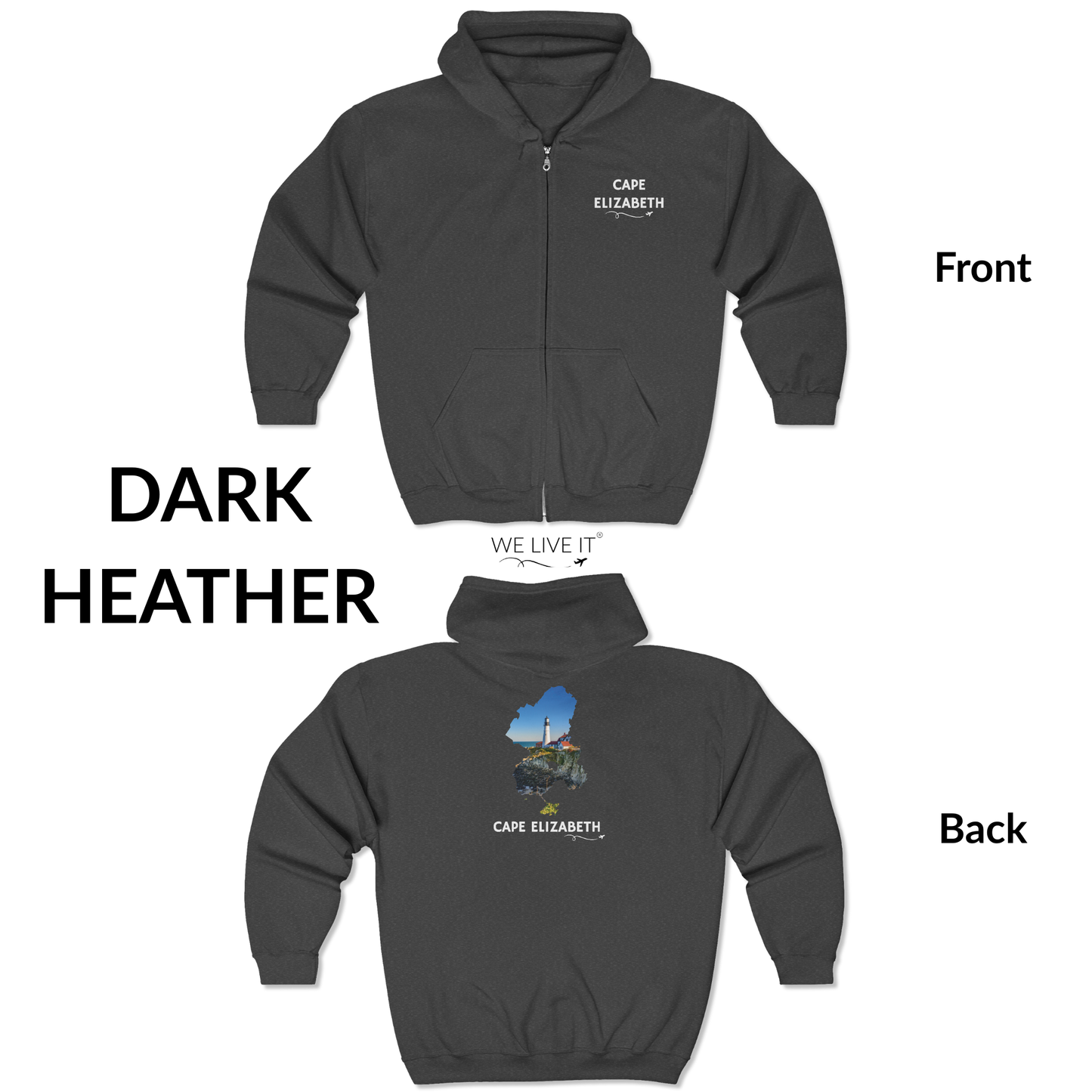 Cape Elizabeth Maine Zip-Up Hoodie | Portland Head Light Lighthouse Coastal Sweatshirt
