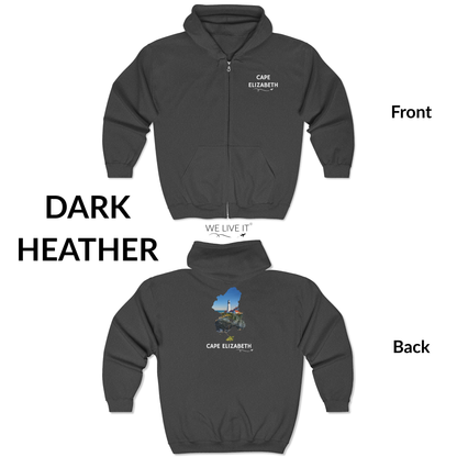 Cape Elizabeth Maine Zip-Up Hoodie | Portland Head Light Lighthouse Coastal Sweatshirt