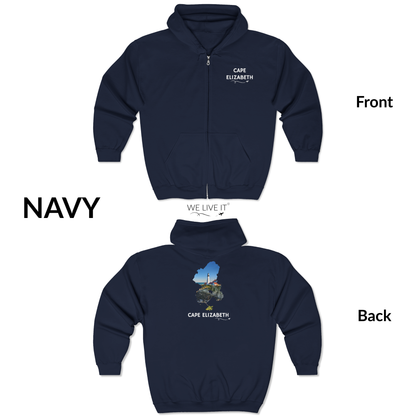 Cape Elizabeth Maine Zip-Up Hoodie | Portland Head Light Lighthouse Coastal Sweatshirt
