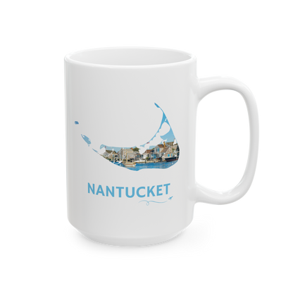 Nantucket Coastal Mug | Island Harbor & Boat Scene Coffee Cup