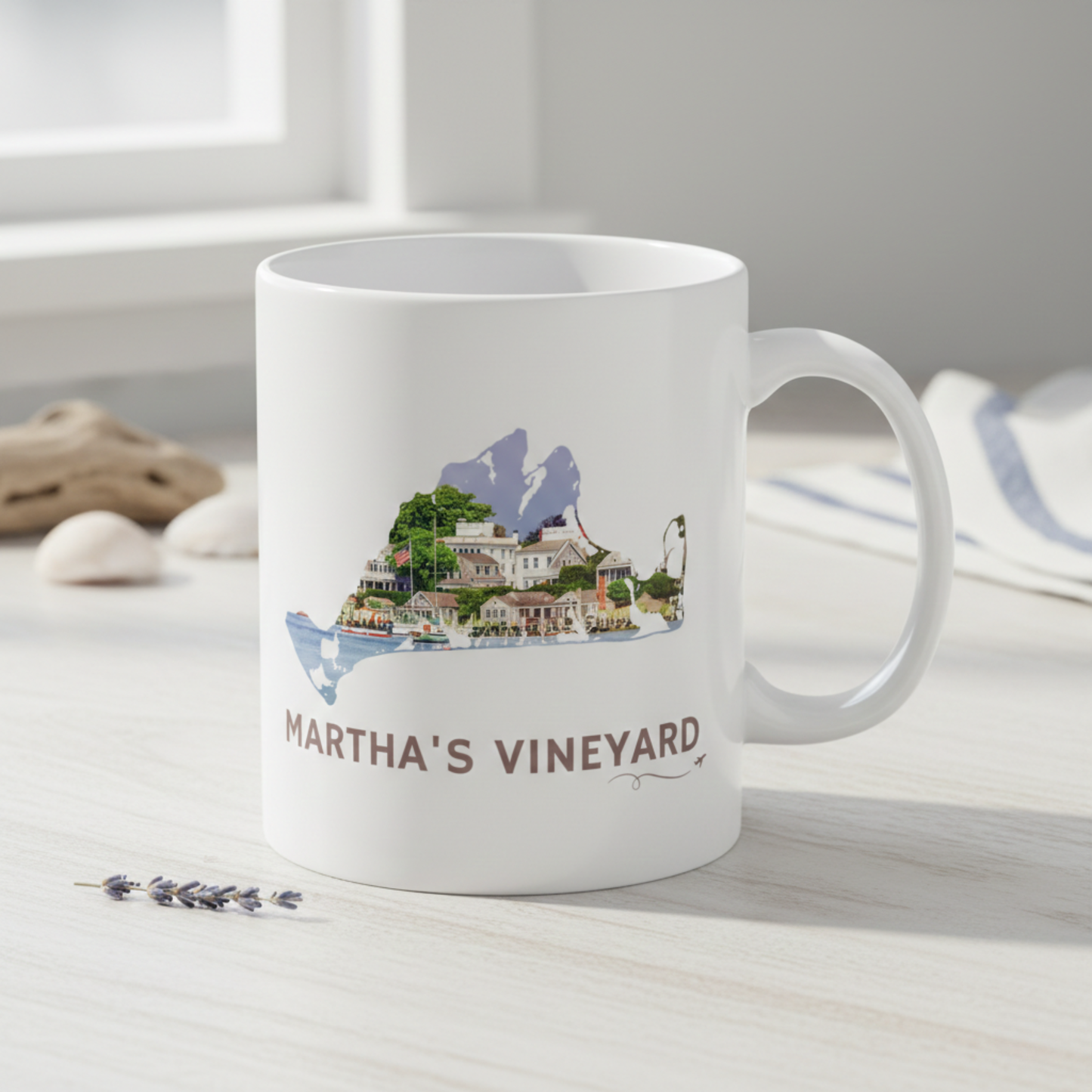 Martha’s Vineyard Edgartown Harbor Mug | Island Outline Coastal Coffee Cup (11oz & 15oz)